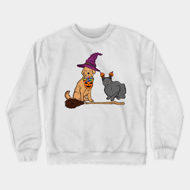 Halloween Dog & Cat Witch Animal Friends Crewneck Sweatshirt by theperfectpresents